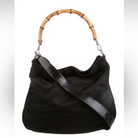 Gucci Handbags - Gucci black Bamboo canvas hobo bag